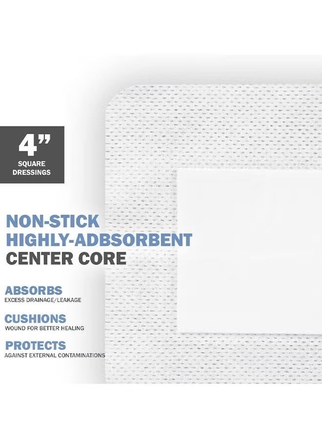 Waterproof Adhesive Island Dressing [Pack of 20], 4" x 4" Sterile Island Wound Dressing, Breathable Bordered Gauze Dressing, Individually Wrapped Latex Free Bandages with Non-Stick Central Pad - Image 2