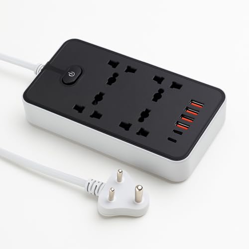 NOJTI Extension Board, Power Strip with 6 USB Ports and 3 Universal Socket, 2500W 10A Extension Cord, 3-Pin Surge Protector Power Strip for Home, Office, Computer, Mobile Charging (Black-Z66) - Image 1