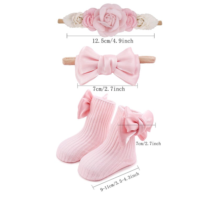 BFNAAgirl Baby Girl Nylon Headbands Socks Set Baby Bow Tie Socks Newborn Flower Socks Elastic Hairbands Hair Accessories Gift for Newborn Infant Toddlers (W-3) - Image 2