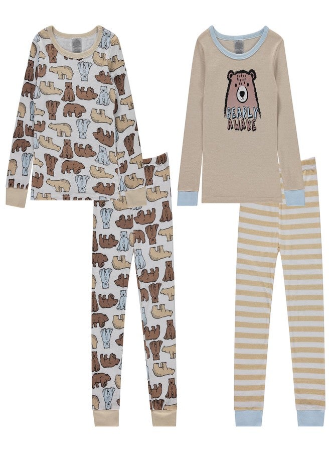 Cudlie Boys’ 4-Piece Pajama Set, Super Comfy Cotton Blend Sleepwear, 2 Tops and 2 Bottoms, Fun Designs – Size: 24 Months - Bear - Image 1