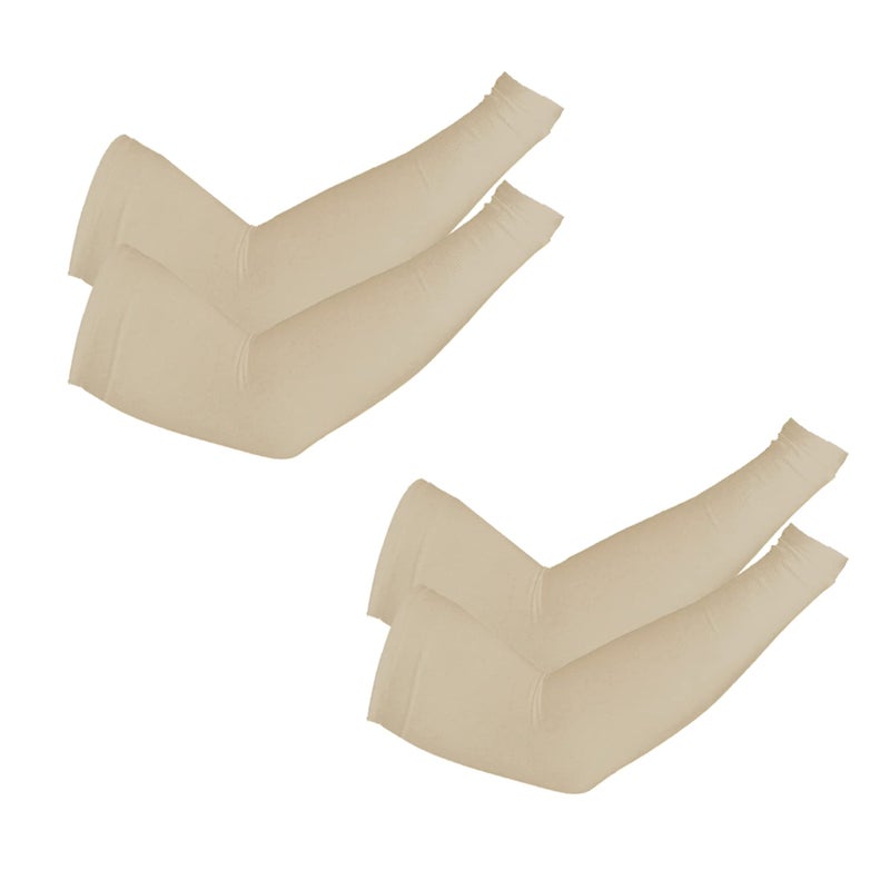 PFFY 2 Pairs UV Protection Cooling Arm Sleeves for Men and Women UPF 50 Sun Sleeve Beige*2 - Image 1
