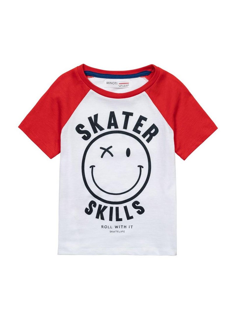 MINOTI Boys Printed T-Shirt with Contrast Raglan Sleeves - Image 1