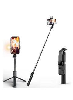 Selfie Stick Tripod, 41 Inch Extendable Portable Selfie Stick with Fill Light Bluetooth Wireless Remote and Tripod Stand for iOS and Android