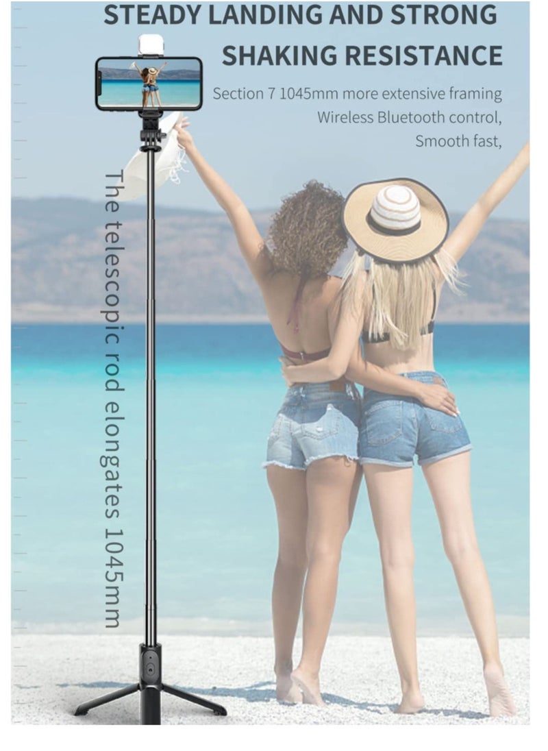 ELTRAZONE - Selfie Stick Tripod, 41 Inch Extendable Portable Selfie Stick with Fill Light Bluetooth Wireless Remote and Tripod Stand for iOS and Android - Image 1