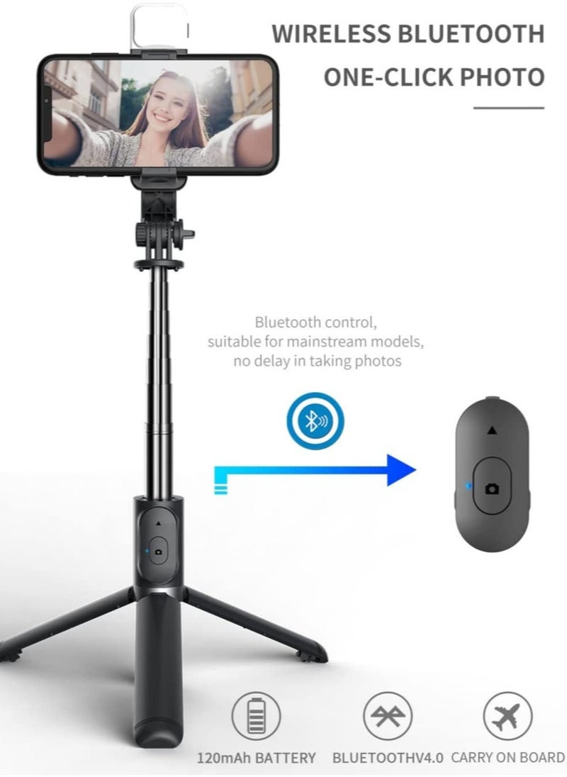 ELTRAZONE - Selfie Stick Tripod, 41 Inch Extendable Portable Selfie Stick with Fill Light Bluetooth Wireless Remote and Tripod Stand for iOS and Android - Image 1