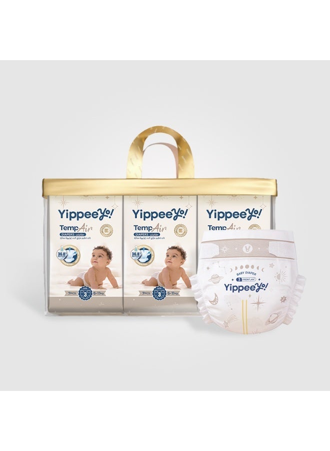 Yippeeyo TempAir Baby Diapers | Size 3 for 6–11 kg | 6 packs x 7 diapers (42 ct Total) | Ultra-Soft & Breathable | 12-Hour Dryness | Individually Wrapped - Image 1