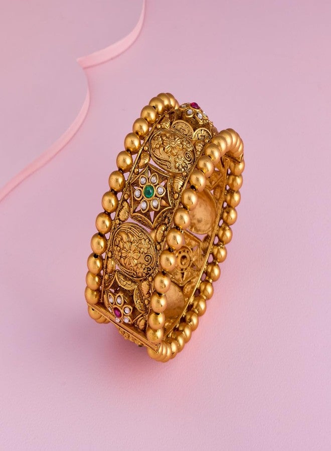 KUSHAL'S Fashion Jewellery Ruby-Green Gold Polished Copper Antique Bangles, Best for Bridesmaid & Special Occasion - 449338 - Image 4