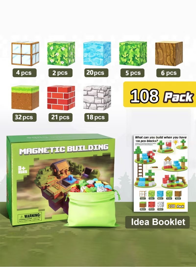 108PCS Magnetic Blocks Set for Boys & Girls Age 3-8, STEM Sensory Toys for Toddlers, Building Magnet World Forest Set, Fun Construction Toys, Educational Gift for Kids - Image 3