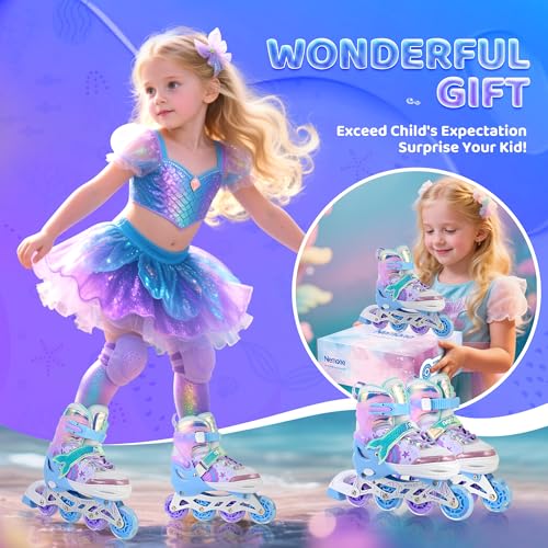 NEMONE Mermaid Inline Skates, 4 Sizes Adjustable Skates for Girls Kids with Light up Wheels, Indoor Beginner Outdoor for Kids Ages 4-6 5-8 6-12 8-12 - Image 5