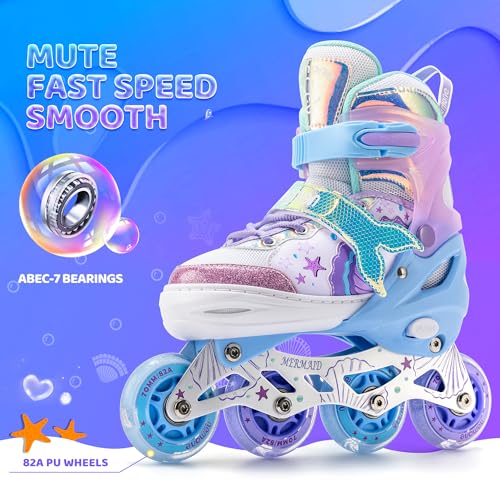 NEMONE Mermaid Inline Skates, 4 Sizes Adjustable Skates for Girls Kids with Light up Wheels, Indoor Beginner Outdoor for Kids Ages 4-6 5-8 6-12 8-12 - Image 4