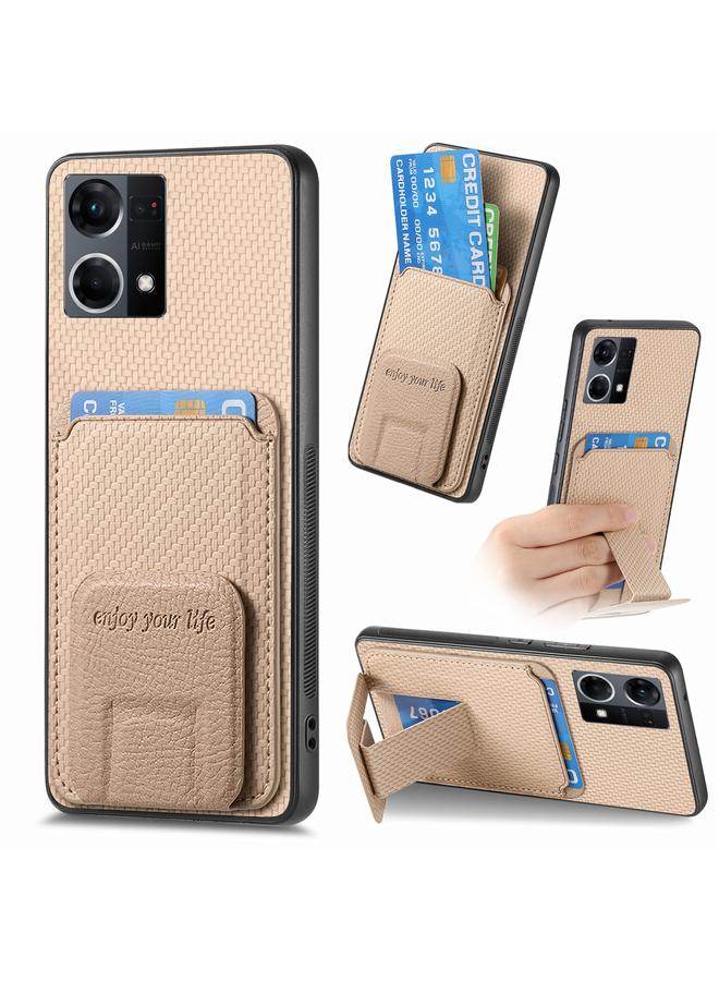 اس-توب جراب هاتف OPPO Reno7 4G مصنوع من ألياف الكربون وحامل قابل للطي وحقيبة بطاقات - Image 1