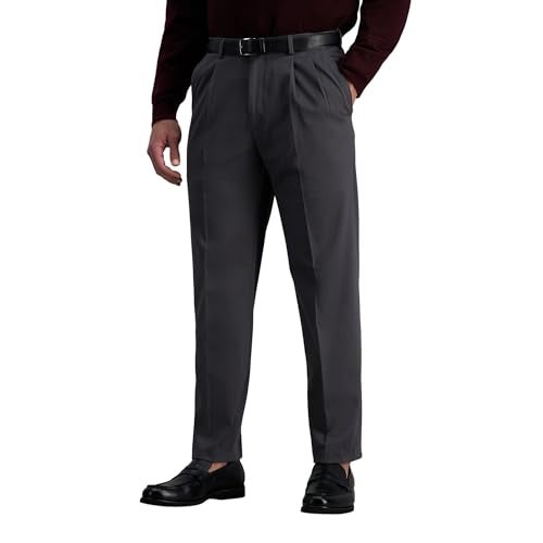 Haggar Men's Premium No-Iron Classic-Fit Expandable-Waist Pleat-Front Pant, Dark Grey, 36W x 30L - Image 1