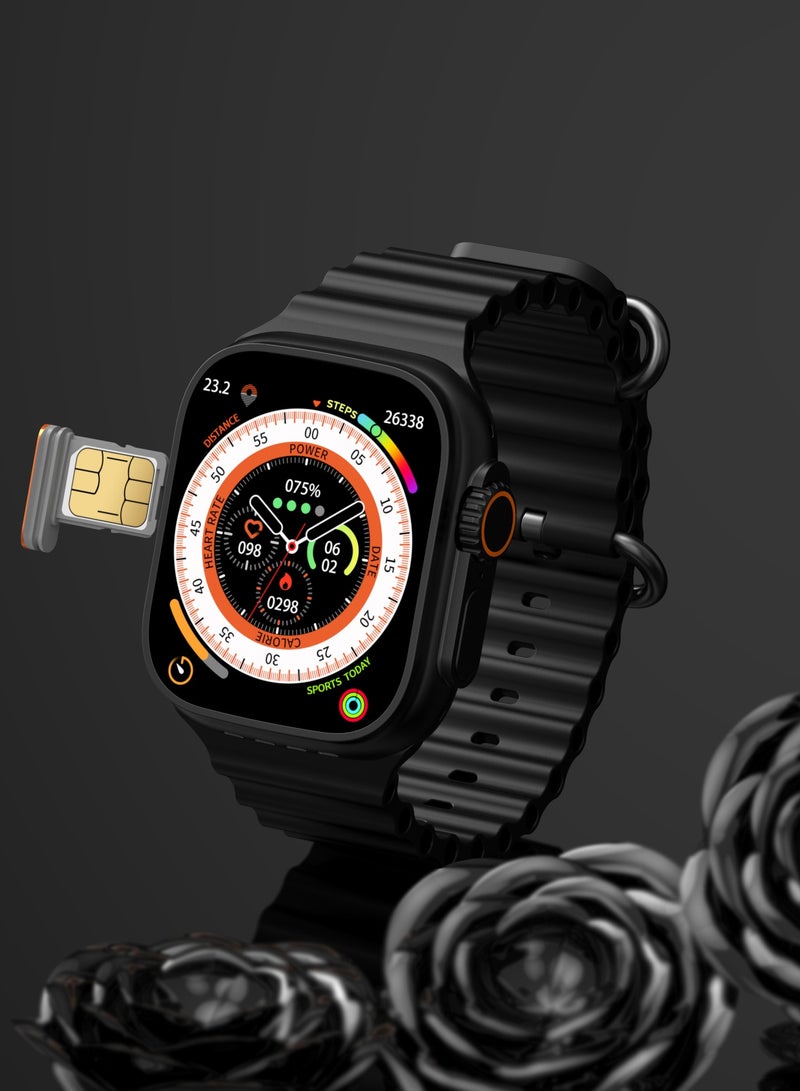 Modio 4G Ultra Max Plus Smart Watch With 2.2 Inch HD Screen Sim Card Slot and 3 Pair Straps For Ladies and Gents Black - Image 2