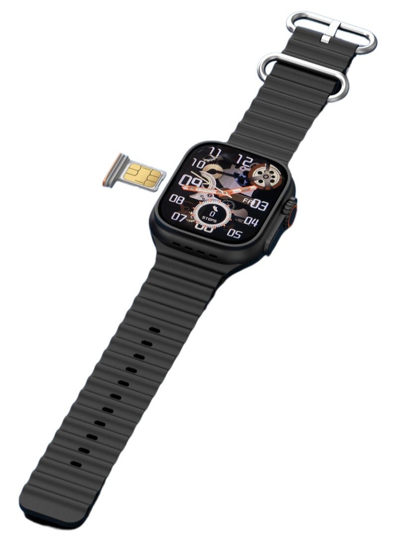 Modio 4G Ultra Max Plus Smart Watch With 2.2 Inch HD Screen Sim Card Slot and 3 Pair Straps For Ladies and Gents Black - Image 3