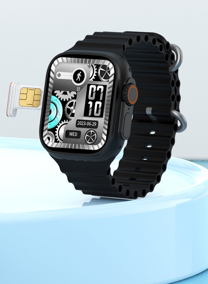 Modio 4G Ultra Max Plus Smart Watch With 2.2 Inch HD Screen Sim Card Slot and 3 Pair Straps For Ladies and Gents Black - Image 4