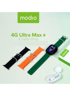 modio Modio 4G Ultra Max Plus Smart Watch With 2.2 Inch HD Screen Sim Card Slot and 3 Pair Straps For Ladies and Gents Black  - Image 5