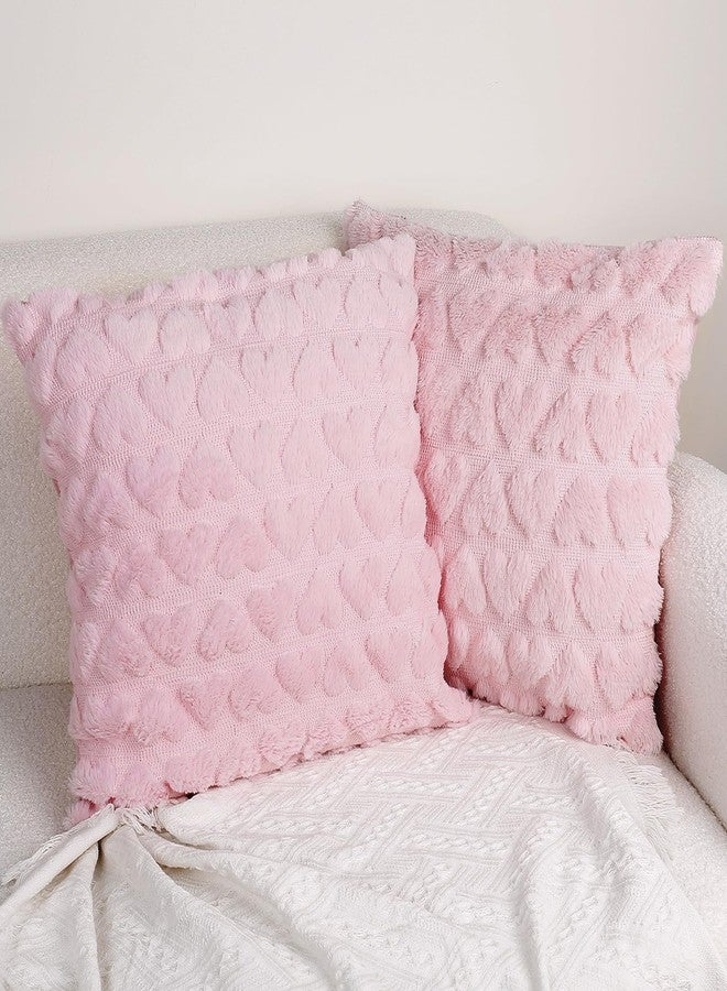 Hongsome Valentines Day Decor-Throw Pillow Covers 18x18in Set of 2,Pink Soft Plush Faux Fur Pillow Case with Heart for Large Couch Sofa Home Indoor Outdoor Holiday Decorations - Image 1
