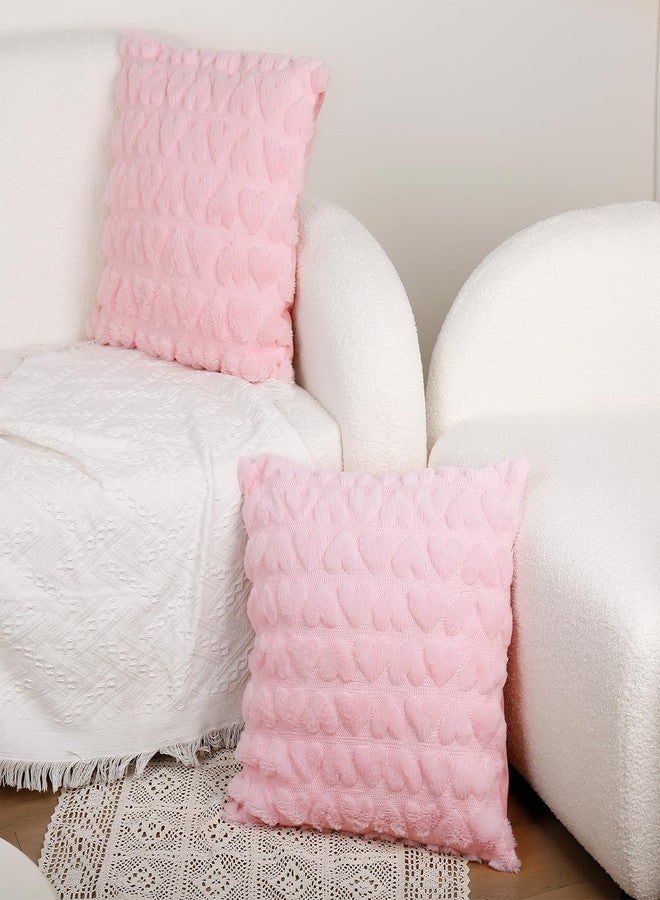 Hongsome Valentines Day Decor-Throw Pillow Covers 18x18in Set of 2,Pink Soft Plush Faux Fur Pillow Case with Heart for Large Couch Sofa Home Indoor Outdoor Holiday Decorations - Image 5