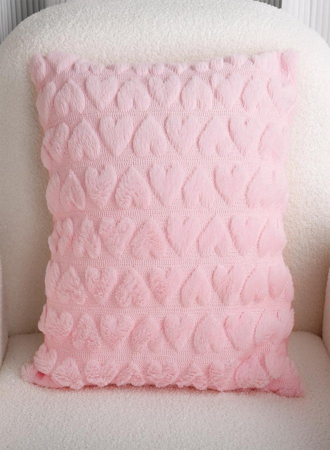 Hongsome Valentines Day Decor-Throw Pillow Covers 18x18in Set of 2,Pink Soft Plush Faux Fur Pillow Case with Heart for Large Couch Sofa Home Indoor Outdoor Holiday Decorations - Image 3