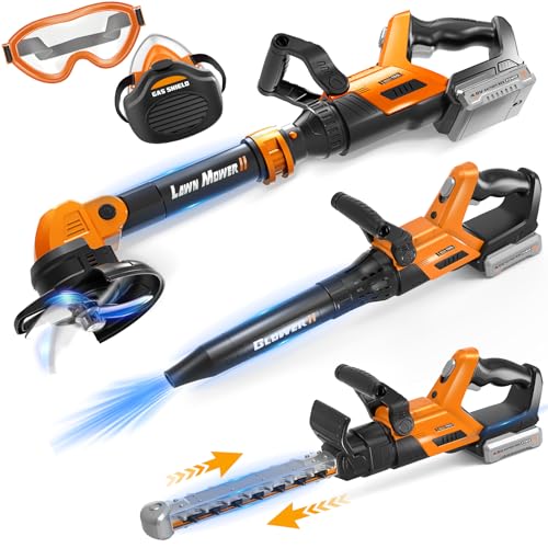 Hodurgyi 3IN1 Kids Garden Tools with Lights and Sounds Weed Wacker Toy Leaf Blower Toy and Hedge Trimmer Yard Tools Outdoor toys for Boys Pretend Role Play Christmas Birthday Gifts for Kids 345678 - Image 1