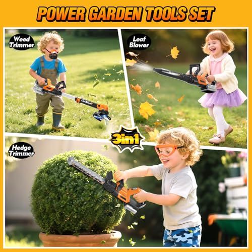 Hodurgyi 3IN1 Kids Garden Tools with Lights and Sounds Weed Wacker Toy Leaf Blower Toy and Hedge Trimmer Yard Tools Outdoor toys for Boys Pretend Role Play Christmas Birthday Gifts for Kids 345678 - Image 5