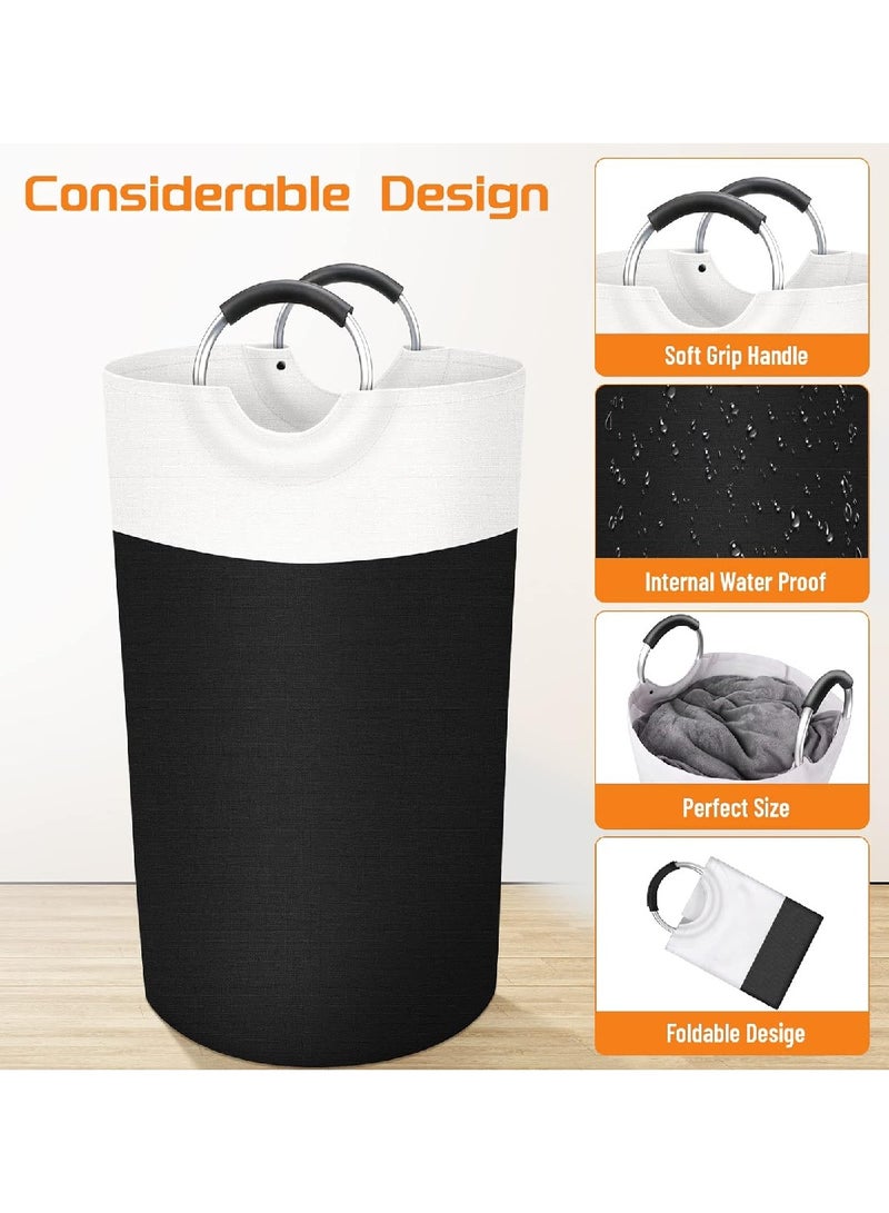Foldable Waterproof Laundry Basket With Foam Protected Aluminum Handles For College Dorms, Home 90L (Black) - Image 2