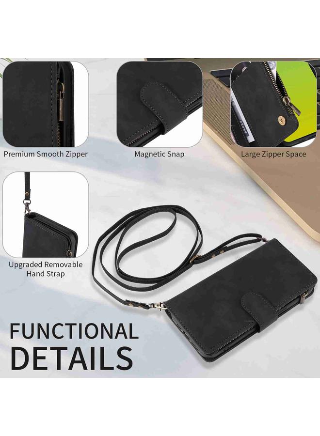 S-TOP Case For iPhone 15 Plus Crossbody Multi-card Slot Wallet Zipper Leather Phone Case - Image 5