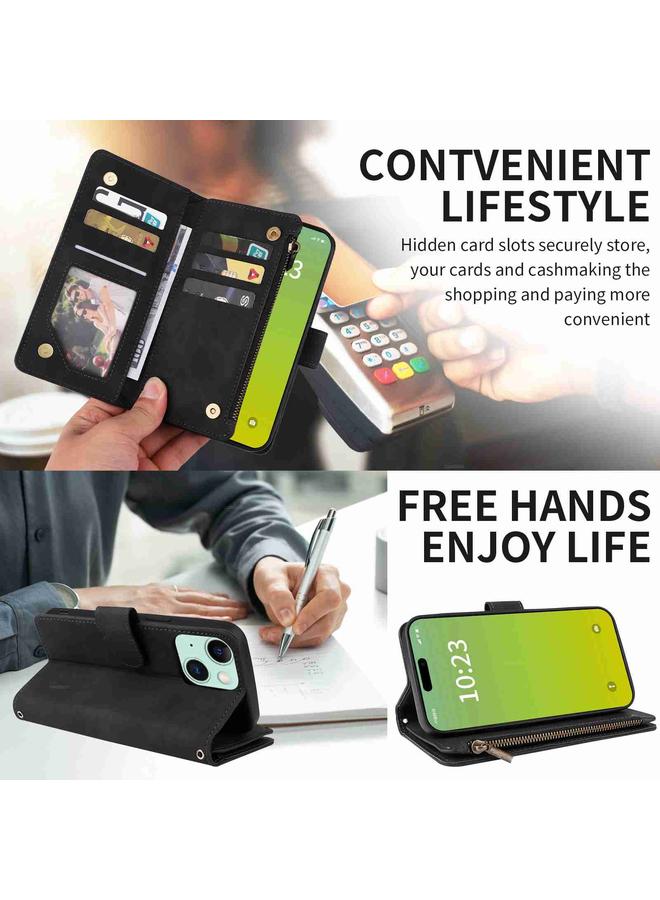 S-TOP Case For iPhone 15 Plus Crossbody Multi-card Slot Wallet Zipper Leather Phone Case - Image 3