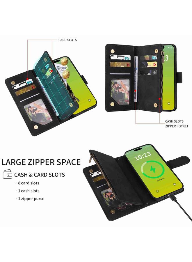S-TOP Case For iPhone 15 Plus Crossbody Multi-card Slot Wallet Zipper Leather Phone Case - Image 2
