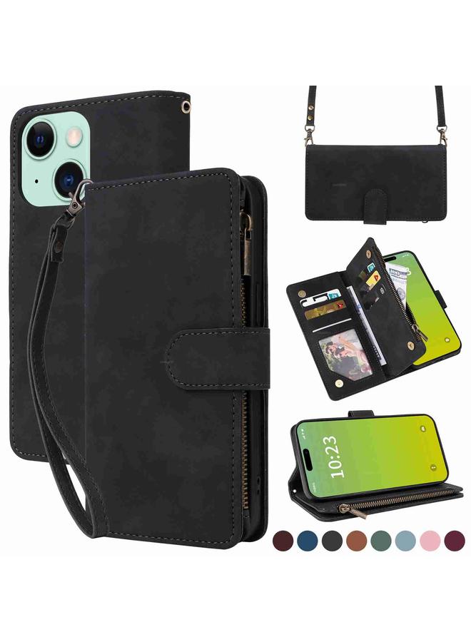 S-TOP Case For iPhone 15 Plus Crossbody Multi-card Slot Wallet Zipper Leather Phone Case - Image 1
