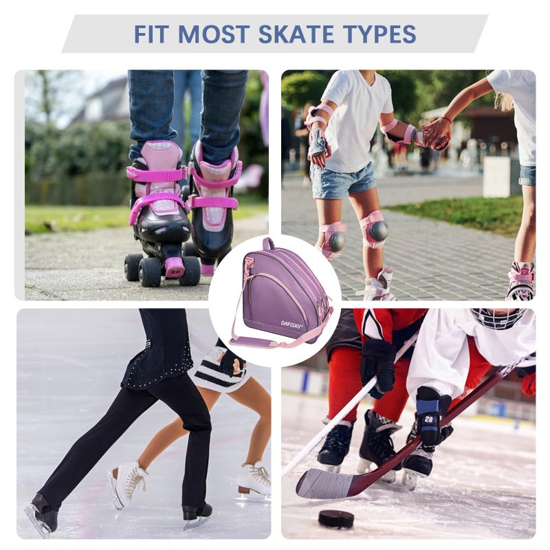 DAFISKY Roller Skate Bag - Ice Skate Bag Fits Inline Skates Quad Skates Rollerblades Figure Skates for Women Youth, Purple - Image 4