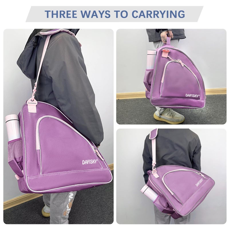 DAFISKY Roller Skate Bag - Ice Skate Bag Fits Inline Skates Quad Skates Rollerblades Figure Skates for Women Youth, Purple - Image 5