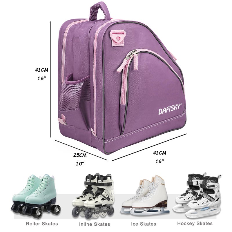 DAFISKY Roller Skate Bag - Ice Skate Bag Fits Inline Skates Quad Skates Rollerblades Figure Skates for Women Youth, Purple - Image 2