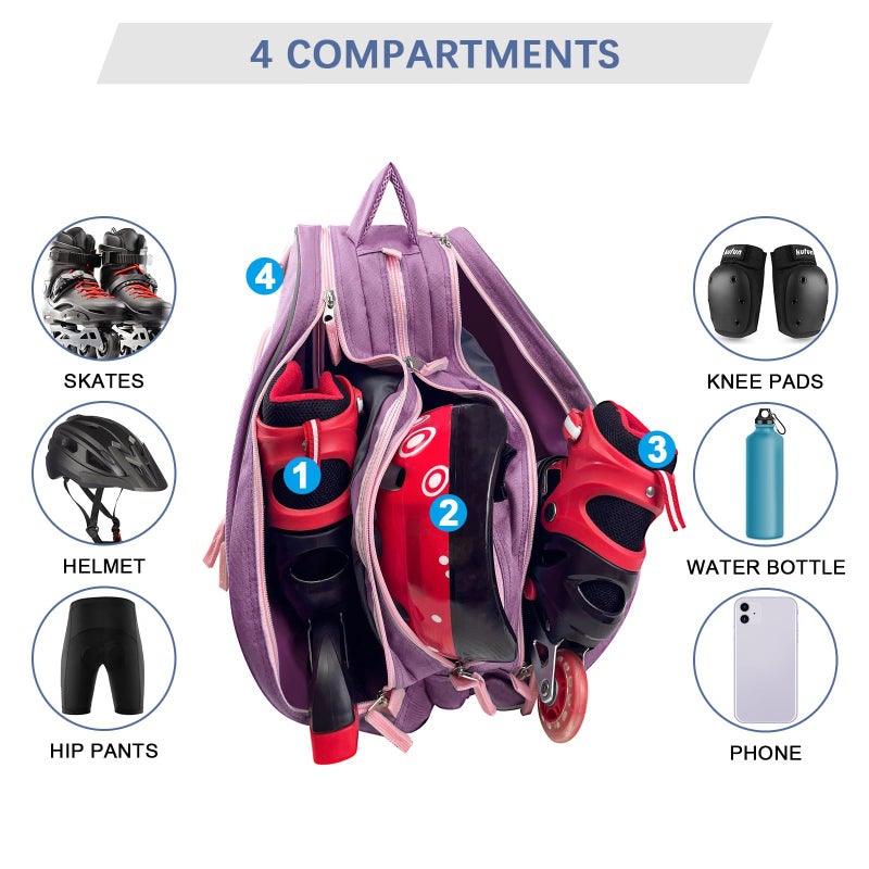 DAFISKY Roller Skate Bag - Ice Skate Bag Fits Inline Skates Quad Skates Rollerblades Figure Skates for Women Youth, Purple - Image 3