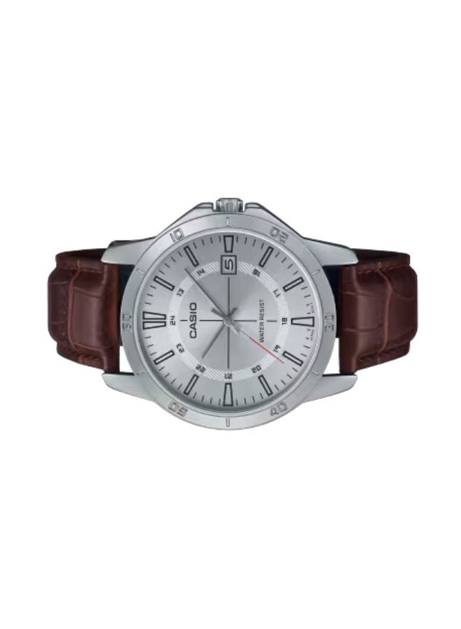 Casio MTP-V004L-7CUDF Men’s Analog Quartz Watch – Elegant White Dial with Rose Gold Markers, Brown Leather Strap, Stainless Steel Case, Date Display, Mineral Glass, Water Resistant Dress Watch - Image 4