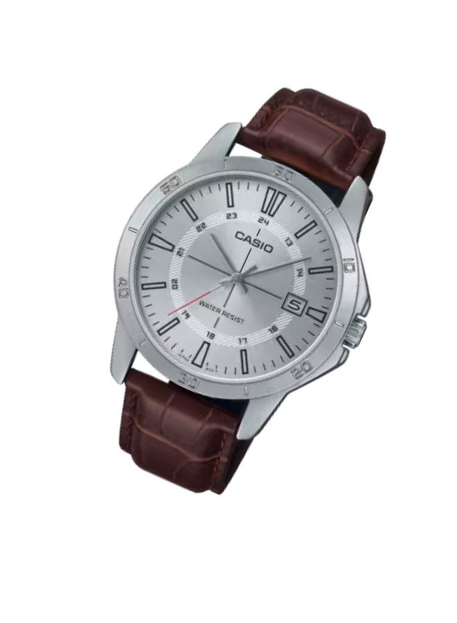 Casio MTP-V004L-7CUDF Men’s Analog Quartz Watch – Elegant White Dial with Rose Gold Markers, Brown Leather Strap, Stainless Steel Case, Date Display, Mineral Glass, Water Resistant Dress Watch - Image 3