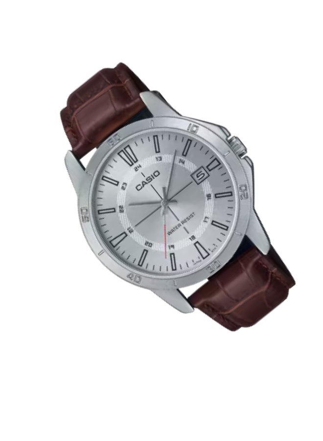 Casio MTP-V004L-7CUDF Men’s Analog Quartz Watch – Elegant White Dial with Rose Gold Markers, Brown Leather Strap, Stainless Steel Case, Date Display, Mineral Glass, Water Resistant Dress Watch - Image 2
