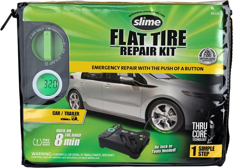 Slime 50123 Flat Tire Puncture Emergency Kit, Includes Sealant and Tire Inflator Pump, Digital, Suitable for Cars and Other Highway Vehicles, 8 Min Fix - Image 1