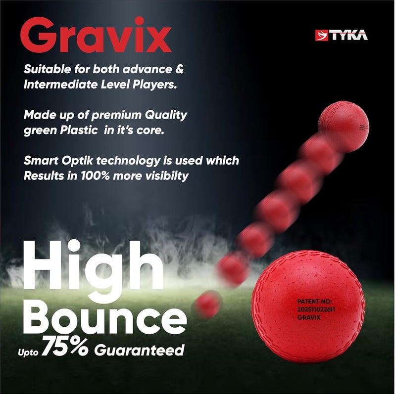 TYKA Heavy Gravix Moisture Resistant Cricket Ball 145± GMS - Eco-Friendly Training Ball | All Weather Durable Performance | True Bounce, Engineered Power | Pack of 1 (Red) - Image 5