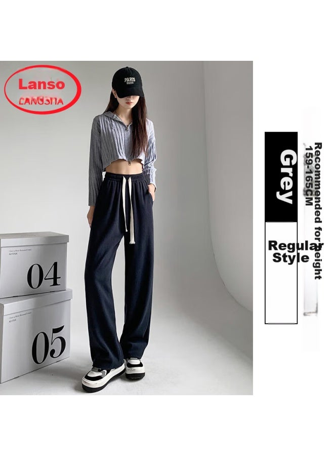 LANG SHA Langsha White Chenille Slim Wide-leg Pants For Women, Spring And Autumn Thin Style, High-waisted, Draping Straight-leg Corduroy Casual Sports Trousers - Image 2