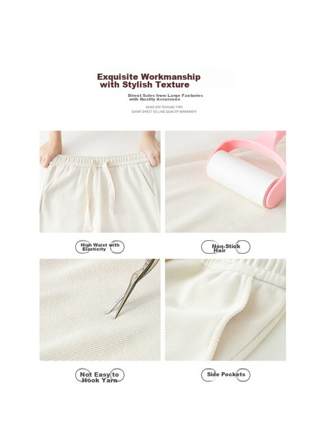LANG SHA Langsha White Chenille Slim Wide-leg Pants For Women, Spring And Autumn Thin Style, High-waisted, Draping Straight-leg Corduroy Casual Sports Trousers - Image 5