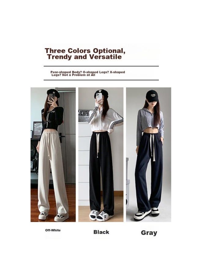 LANG SHA Langsha White Chenille Slim Wide-leg Pants For Women, Spring And Autumn Thin Style, High-waisted, Draping Straight-leg Corduroy Casual Sports Trousers - Image 3