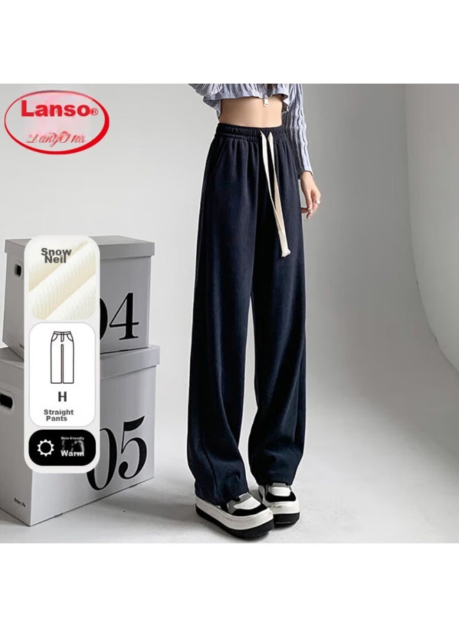 LANG SHA Langsha White Chenille Slim Wide-leg Pants For Women, Spring And Autumn Thin Style, High-waisted, Draping Straight-leg Corduroy Casual Sports Trousers - Image 1