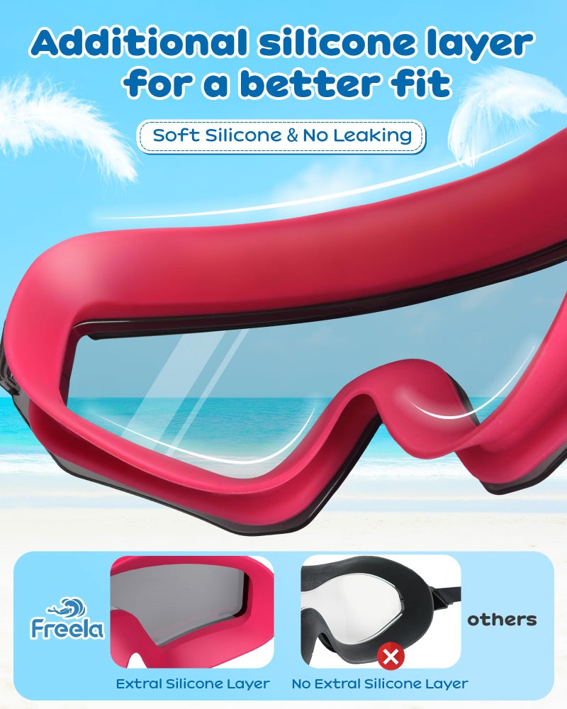Freela 2 Pack Kids Swim Goggles for 6-14 8-12 8-14 4-7, Water Pool Swimming Goggles Anti-Fog 180Â° Wide View UV Protection, Soft Silicone Layer Waterproof No Leak Glasses for Teens Youth Boys Girls - Image 3