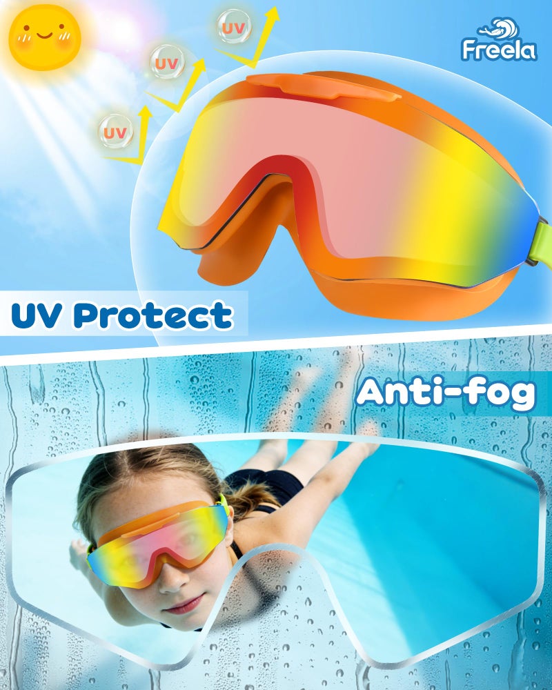 Freela 2 Pack Kids Swim Goggles for 6-14 8-12 8-14 4-7, Water Pool Swimming Goggles Anti-Fog 180Â° Wide View UV Protection, Soft Silicone Layer Waterproof No Leak Glasses for Teens Youth Boys Girls - Image 5