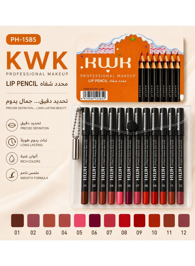 KWK Professional Lip Liner Set (12 Assorted Colors)
