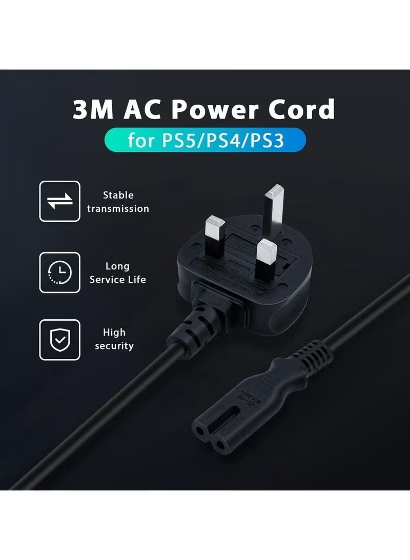 إي وورلد كابل طاقة عالمي بطول 3 متر بتوصيل شكل الرقم 8، موصل IEC C7 إلى قابس بريطاني BS1363 ثلاثي السنون، سلك طاقة تيار متردد بقدرة 2.5 أمبير و250 فولت مع فيوز 13 أمبير، متوافق مع التلفزيون الذكي، PS5، PS4، Xbox، الطابعات، الشاشات والأجهزة الصوتية، باللون الأسود - Image 3