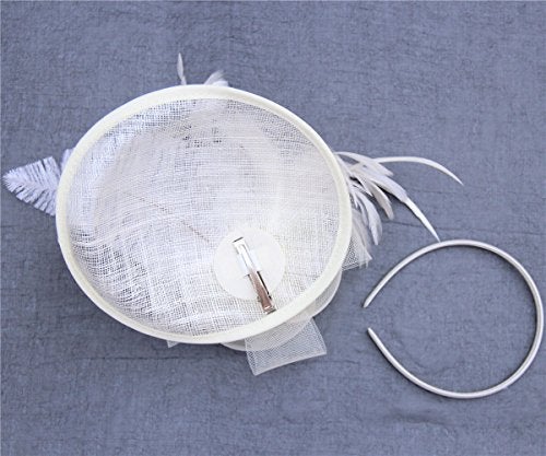SAFERIN Fascinator for Women Hair Clip Hat Bowler Feather Flower Veil Wedding Party Hat（TA4-Beige） - Image 5