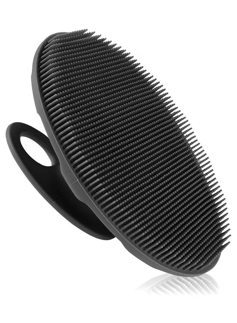 1 Pack Pure Silicone Food-Grade Body Brush Shower Cleansing Scrubber Gentle Exfoliating Glove Soft Bristles (Black)  - Image 1