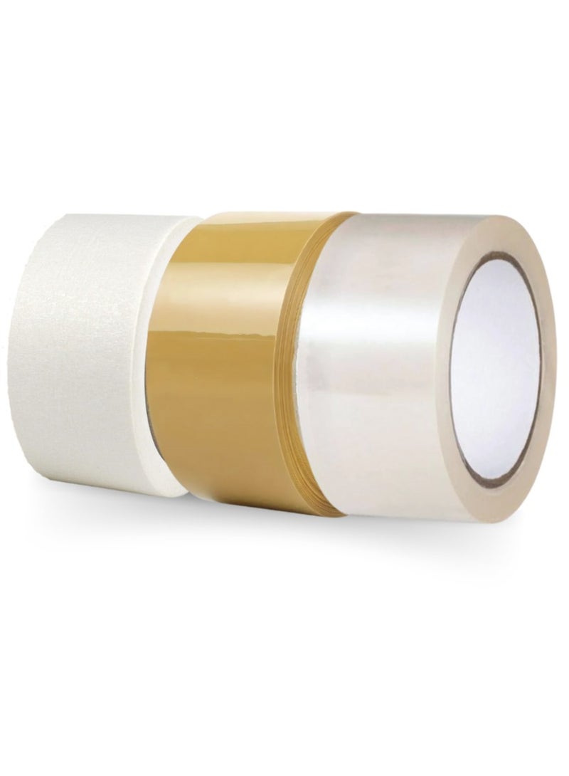 Generic Set of 3 | Clear, Brown & Masking Tape | Durable Adhesive | Great for Packaging, Moving, Shipping, Painting, DIY, Crafts, Office Work & Household Tasks | 2 Inches x 50 Yards Each  - Image 1